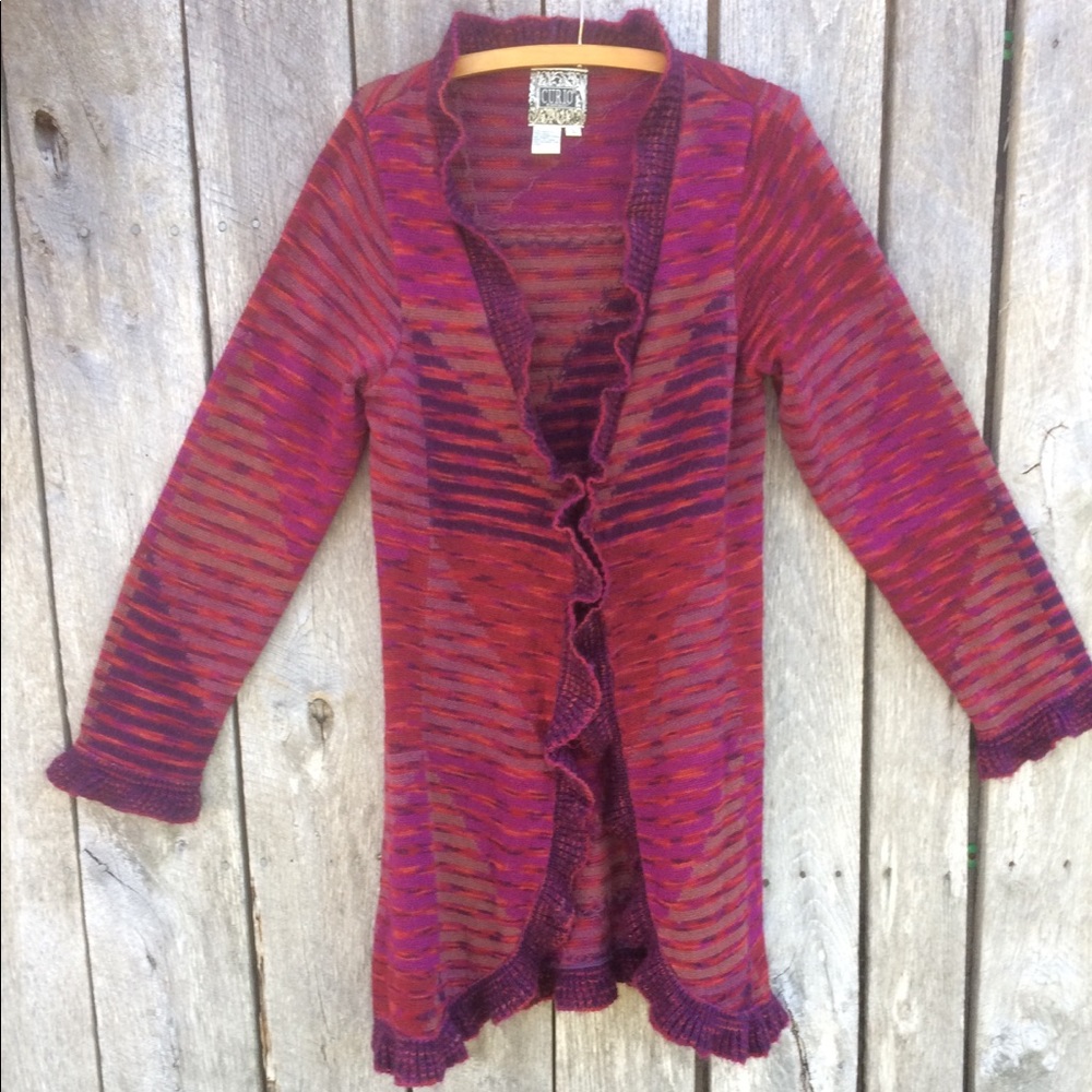 🌹CURIO🌹 Colorful, Ruffled Sweater-Duster